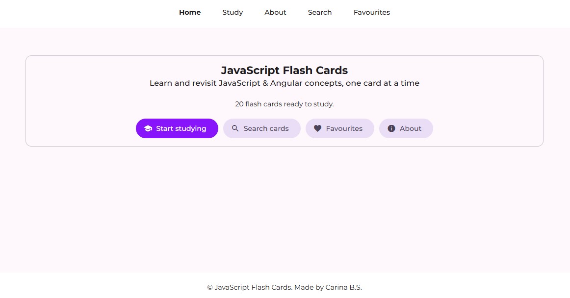 Screenshot of Javascript Flash Cards